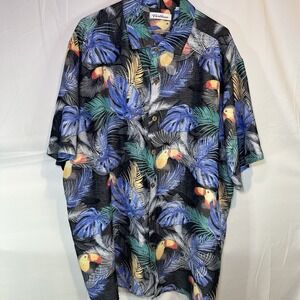 Caribbean Shirt Mens 2XB XXL‎ Big Blue Floral Short Sleeve Button Up Vacation